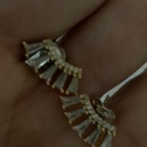 Elegant Gold-Tone Fan Drop Earrings in Silver and Gold